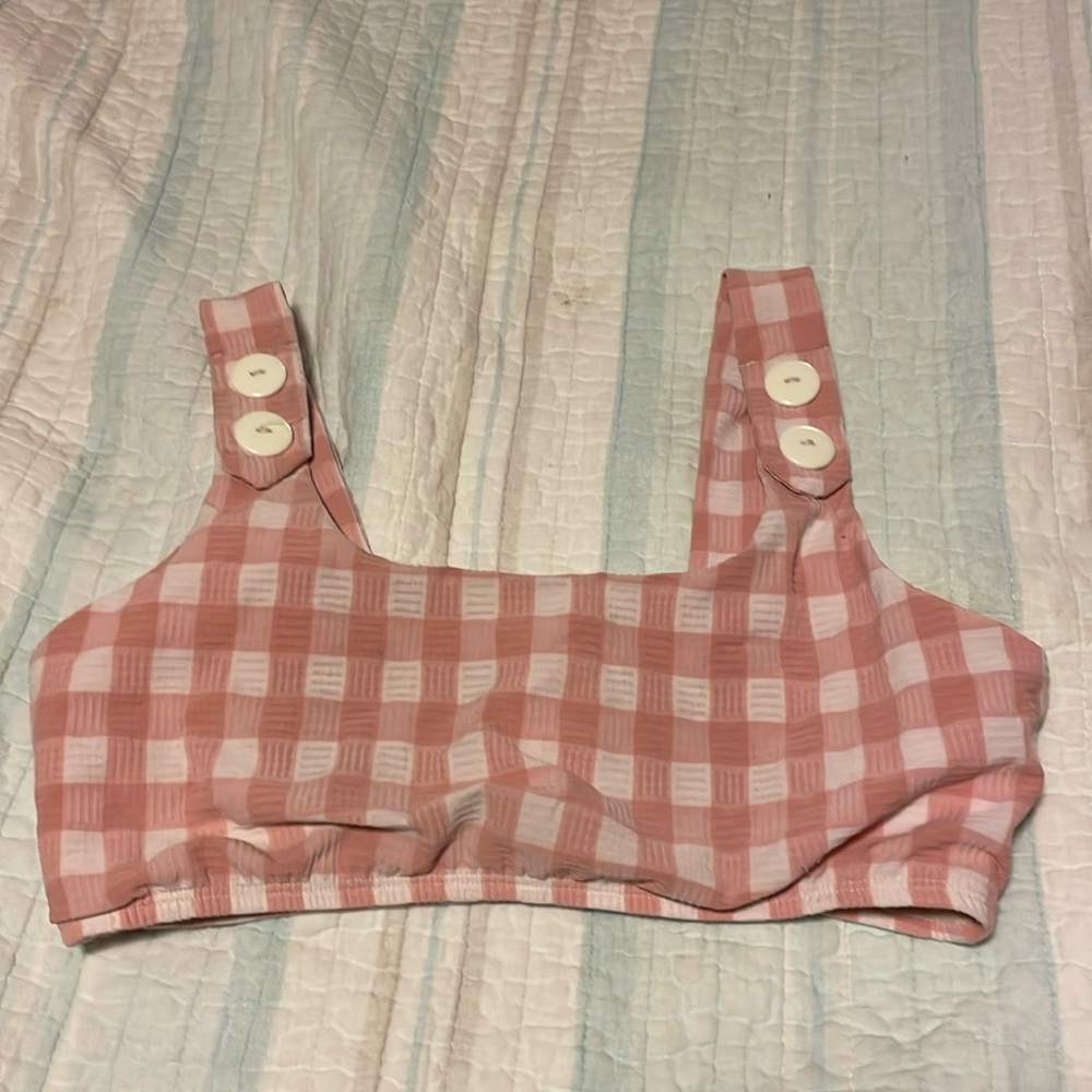 Gingham Bikini Top - Pink Check Swim Top